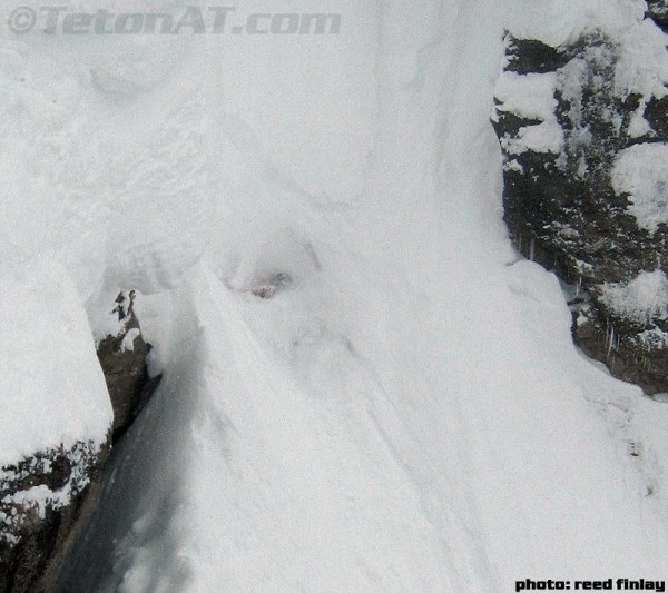 Chris Devlin Young gets faceshots in Corbets Couloir