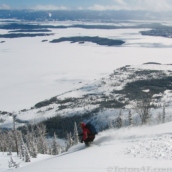 julia skis above jackson lake