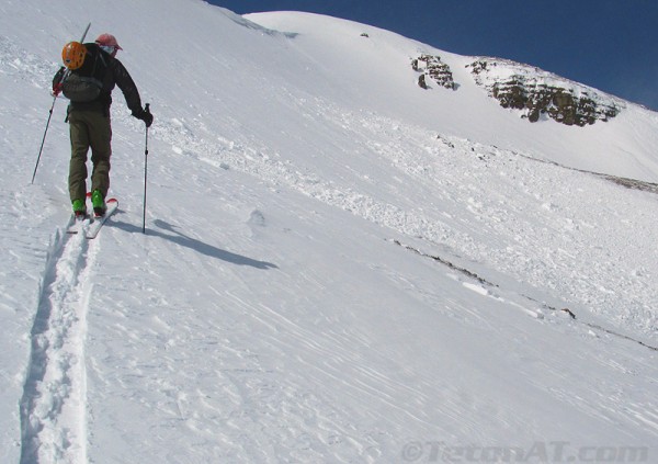 reed checks out some avy debris on doane